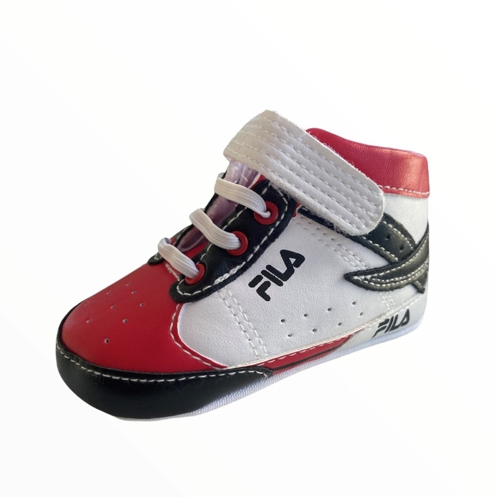 Fila Red, Black and White Hi Top Crib Shoes Size 6-9 months